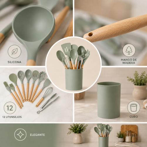 SET DE UTENSILIOS DE SILICONA PARA COCINA
