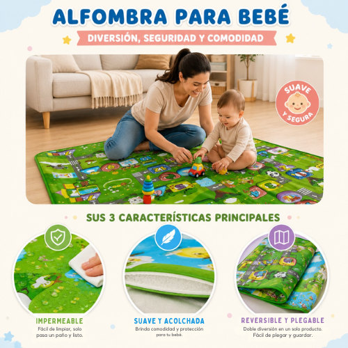 ALFOMBRA ANTIGOLPE PARA BEBÉ DOBLE CARA 180x120