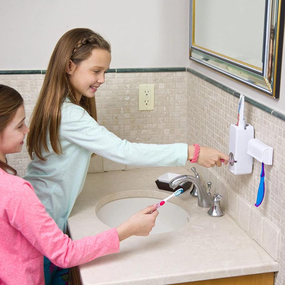 DISPENSADOR DE PASTA DENTAL CON PORTA CEPILLOS