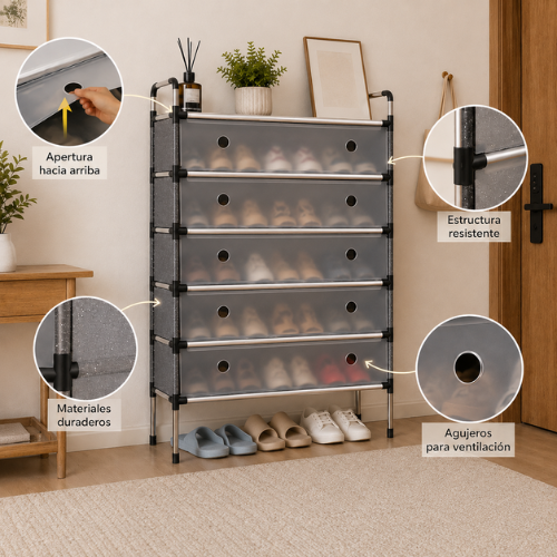 ORGANIZADOR DE ZAPATOS DE 5 NIVELES CON TAPA